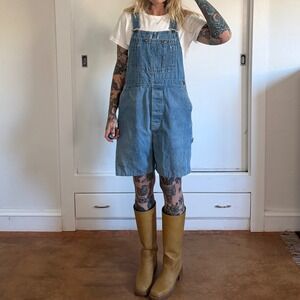Vintage 1970s Gap Denim Shorts Medium Wash Workwear Overalls Carpenter